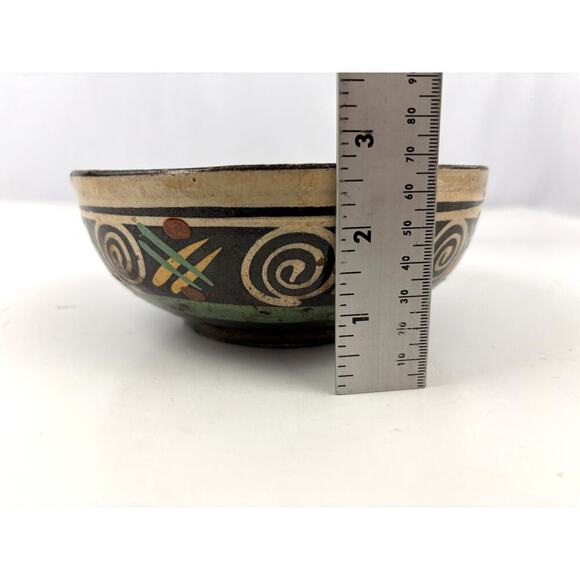 VTG Mexican Iridescent Tlaquepaque Pottery Bowl Hand Painted Terra Cotta - Picture 6 of 11